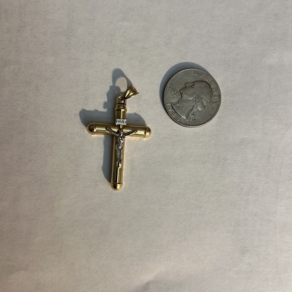 Two tone 10k real gold crucifix charm - Picture 2 of 4